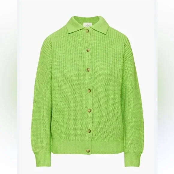 WILFRED CLAUDETTE LIME GREEN 100% MERINO WOOL CARDIGAN SMALL - Picture 3 of 7